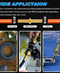 Brass hose barb fittings kit with clamps and PU tubing, 1/8–1/2 in. sizes for water and air lines.