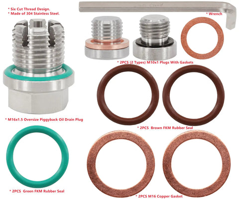 Oversize Oil Drain Plug Kit For Stainless Steel Oil Pan Self Tapping M16.1 1.5 By 15mm Thread Repair With CNC Cut Precision