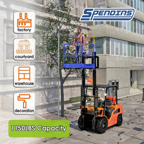 Rock Solid Foldable Forklift Safety Cage For Two Workers, Hella Durable Heavy Duty Steel Man Basket built with reinforced base in use.