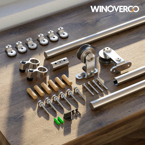 Heavy Duty Stainless Steel Top Mount Sliding Barn Door Hardware Kit For Interior Or Exterior Use Ultra Quiet Smooth Rolling Track