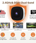 3MP 2K Window Camera With Dual Band WiFi 2.4GHz And 5GHz Indoor Home Security Featuring ChroMax AI Color Night Vision, images showing setups and features.