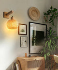 Bamboo Rattan Wall Sconce Lighting For Bedroom And Living Room, Rustic Boho Farmhouse Wall Light With Bamboo Lampshade in cozy setting