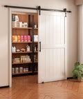 White 30X84 Inches Sliding Barn Door Smooth Rail System Floor Guide H-Frame Hardware Kit Waterproof PVC Surface in a room.