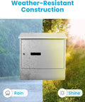 Locking Wall Mount Mailbox Built To Last, Weatherproof Steel With Secure Key Lock shown in rain and shine conditions
