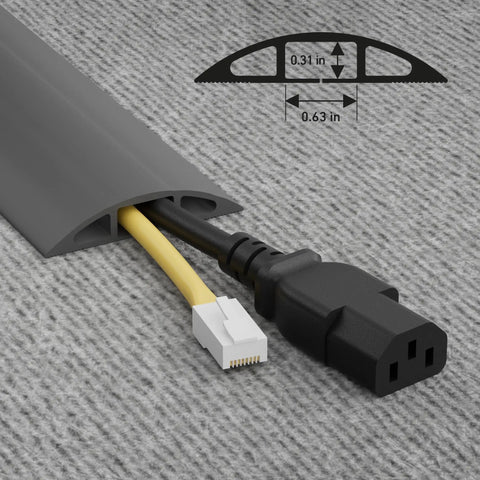 No Sweat Six Foot Floor Cable Cover And Wire Protector Channel with yellow and black wires visible, flexible PVC material.