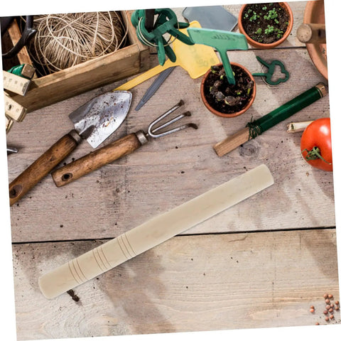 Ergonomic Wooden Handle Replacement For Gardening Tools Comfortable Grip For Weeding And Harvesting Fits Hand Sickles And Garden Trowels Durable Easy Install Tool Upgrade For Long Work Sessions on a wooden table with gardening tools.