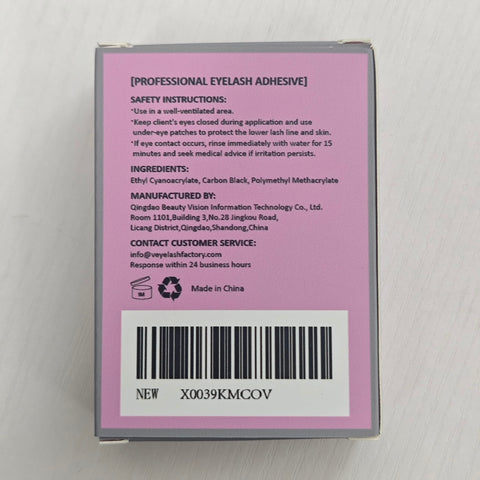 Back of packaging for Extra Strong Lash Extension Glue 5ml For Pros Fast 0.5 To 1 Second Dry Time Black Adhesive With Up To 8 Weeks Hold