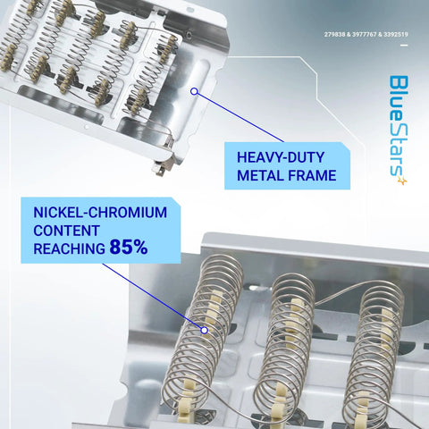 Upgraded Dryer Repair Kit With Heating Element 279838 Thermal Fuse 3392519 And Thermostat 3977767 For Most Electric Dryers, metal frame and coils.
