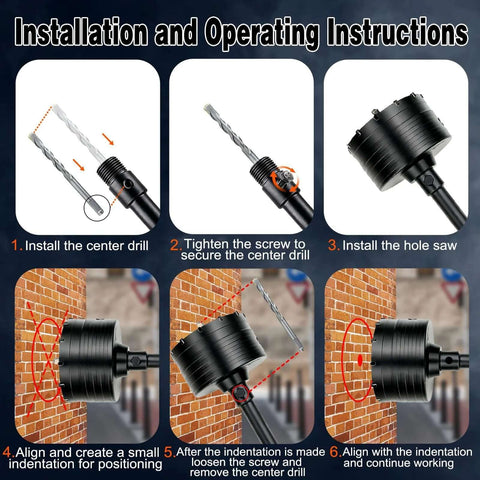 DECKRKAT 2-1/2 in concrete hole saw kit with SDS Plus shank and thickened alloy teeth; black electroplated, includes 2 center bits.