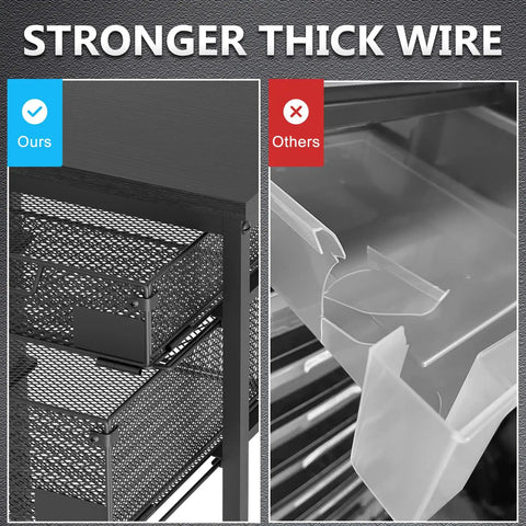 Comparison of durable thick wire drawers in Rolling File Cart With Four Drawers And Printer Stand On Wheels Mobile Filing Cabinet