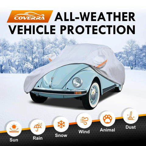 Custom Fit Car Cover For VW Beetle 2-Door 1960-1980, Six Layer Heavy Duty Waterproof All Weather Tarp With Cotton Lining
