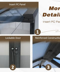 8x16 Ft Cedar Wood Greenhouse Kit With Lockable Door And Vent Window, detail of PC panel insert, lockable door, reinforced structure