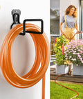 Heavy Duty Hose Holder Stand Wall Mount 2 Pack Garden Hose Hanger Reel Metal Water Pipe Tube Hooks Rack For Outdoor Yard Garage Storage Weatherproof Black Finish with orange hose