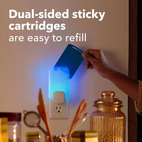 Flying Insect Light Trap Starter Kit with device and cartridge being inserted in a kitchen setting