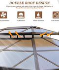 Double roof of 10 Foot By 13 Foot Gazebo With Double Polycarbonate Roof, Durable Aluminum Frame Pergola, showing ventilation design.