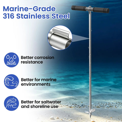 31 Inch Boat Sand Anchor Crafted From 316 Stainless Steel showing marine-grade material and features for corrosion resistance.
