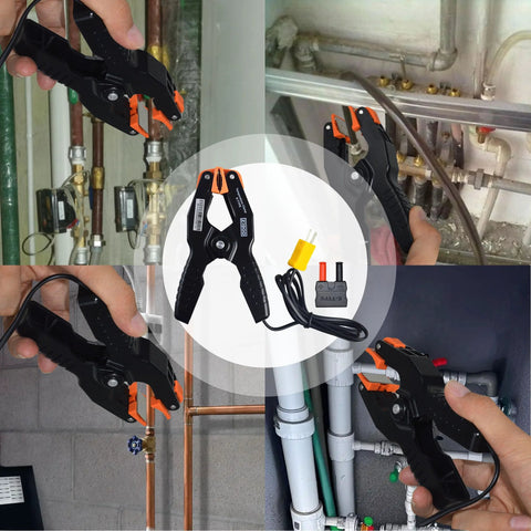 K Type Pipe Clamp Thermometer for HVAC and Multimeters, Wide Range -40 to 392 F, clamp fits 1/4 to 1-1/2 inch pipes