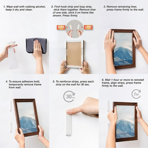 Step-by-step guide using 180 Pairs Large Picture Hanging Strips Heavy Duty No Tools Needed Removable Hook And Loop Tape 360 Strips