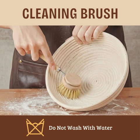 Ultimate Sourdough Starter Kit For Beginners with Banneton Proofing Basket and cleaning brush, no water use instruction.