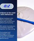 Blue Cream Epoxy Hardener 4 Oz Bulk Pack for stone industry and marine projects shown with mixing instructions.
