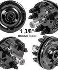 Rugged 1 3/8 Inch PTO Slip Clutch For Farm Tractors, adjustable carburized steel with round ends, showing multiple angles.