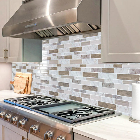 Kitchen backsplash with Peel And Stick Marble Look Tiles 12x12 Inch for kitchen backsplash and bathroom, water and heat resistant.