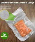Vacuum Sealer Bags 2 Pack 11x20 Rolls BPA-Free Heavy-Duty, vacuum-sealed salmon on wood surface
