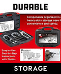 Front End Service Kit For Cars And Trucks With Tie Rod End Puller Ball Joint Separator Pitman Arm Puller in black case