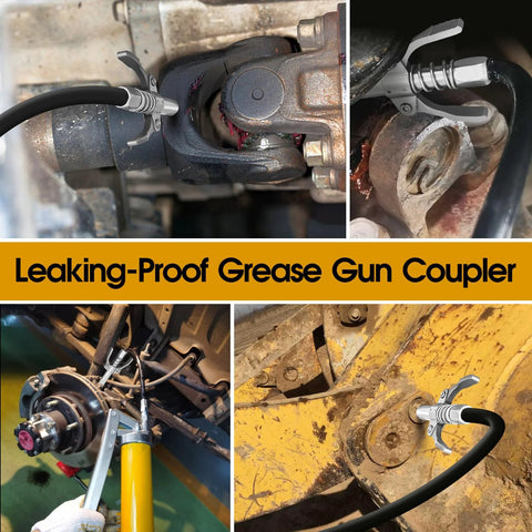 Akeoil grease gun coupler with double-lever handle on a hose; 1/8 in NPT compatible, automotive use (2 pcs)