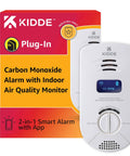 Smart Carbon Monoxide Detector And Indoor Air Quality Monitor 2 In 1 Plug In With WiFi Alexa Compatibility shown with box
