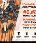 Image showing Heavy Duty Black Plastic Hinged Screw Cap Covers For 6 And 8 Hardware 150 Pack with black caps and screws.