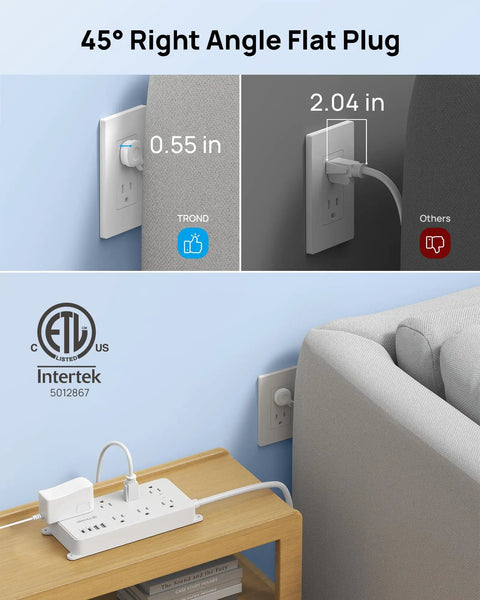 Beefed Up Surge Protector Power Strip With 7 Widely Spaced Outlets 2 USB A And 2 USB C Ports Wall Mountable next to couch plug