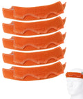 Five Pack Hard Hat Sweatband Set Washable Replacement Liners Made From Flame Retardant Cotton For Welding Helmets Construction Hats And Chainsaw Gear Soft Absorbent Comfort Easy To Clean Durable And Reusable Go To Worksite Essential in orange shown in front view with mannequin head.