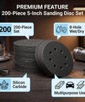 Kickstart Your Woodworking Projects With These Badass 5 Inch Silicon Carbide Sanding Discs Featuring 8 Quick Hook Loop Holes for 200 sanding discs.