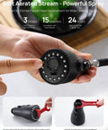 Top Shelf Slick Pull Down Kitchen Faucet Sprayer Head Replacement In Matte Black With Heavy Duty Connectors and Three Way Spray Patterns for No Fuss Quick Cleanups Around Your Home, showing nozzle with cleaning features.