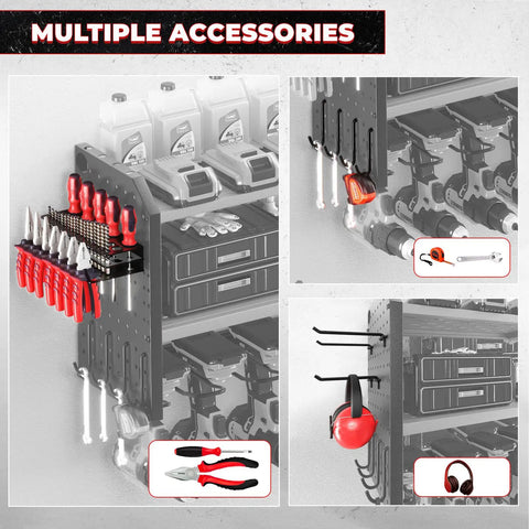 Heavy Duty Power Tool Organizer With Built In Charging Station And 8 Outlet Power Strip Wall Mounted Tool Shelf
