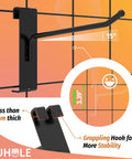 32 Pack Black Gridwall Hooks Six Inch Heavy Duty Display Hooks For 3 X 3 Wire Grid Panels showing upturn design with grappling stability.