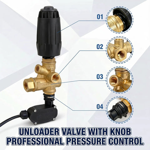 Heavy Duty Pressure Washer Unloader Valve 4500 PSI Ten And A Half GPM Beefy Brass Build With Adjustable Knob detail view
