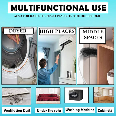 Dryer Vent Cleaning Kit With Flexible Lint Brush for vents, high places, middle spaces, dust near washer and sofa, easy home cleaning.