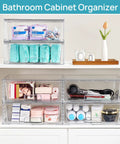 Stay Flawlessly Organized With These Hella Spacious Clear Stackable Storage Drawers 2 Pack Large Plastic Bins For Pantry Closet Heavy Duty Boxes For Daily Essentials in bathroom cabinet.