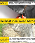 Heavy Duty Weed Barrier Fabric 5 Ft By 100 Ft 3.2 Oz Ground Cover For Landscaping And Gardening Weed Control Mat being cut with scissors