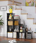 Nine Cube Storage Shelf For Easy Organization, DIY Stackable Bookcase, Plastic Closet Organizer And Modular Shelving Unit For Home Office Or Kids Room, Black Finish 36.6 In L By 12.4 In W By 48.4 In H filled with books and décor items