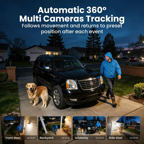 4 Camera Solar Powered Outdoor Wireless Security Kit With No Subscription 5MP Ultra HD 360 Degree Auto Motion Tracking 3K