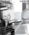 304 Stainless Steel Fine Mesh Strainer With Handle Skimmer for kitchen showing dishwasher safe and easy to clean features