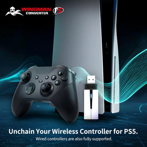 Wingman P5 Pro Controller Converter For P5 P4 And PC Plug And Play With Wireless And Wired Support, Six Axis Motion, Turbo Macro Remap, Converter Center Software, Exclusive Version, X Input Ready, Seamless Wireless Gaming Across Platforms with PS5 console and controller