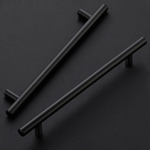 Matte Black 10 Inch Cabinet Handles Set For Kitchen Cabinets Stainless Steel Drawer Pulls on black background