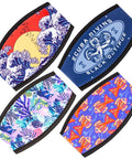 Cyberpunk Style Neoprene Diving Mask Strap Covers Set Four Pieces with wave, octopus, coral, and scuba designs.