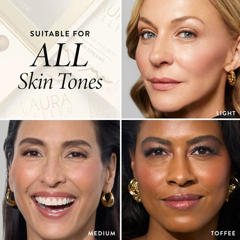 All In One Baked Starter Kit With Balance N Brighten Color Correcting Powder Foundation displayed on models of different skin tones.