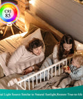 Family in warm LED-lit room with crib, showcasing GU10 Dimmable LED Bulbs 2700K Warm White 700 Lumens 6W 120V in cozy setting.