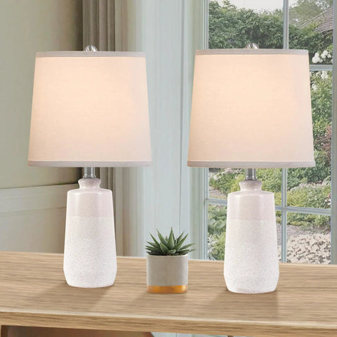 Ceramic Table Lamps Set Of 2 In White Matte Finish 20.5 Inch Tall Modern Minimalist Nightstand Lamps For Bedroom And Living Room Dope For Small Spaces Includes Linen Lampshades Premium Contemporary Decor